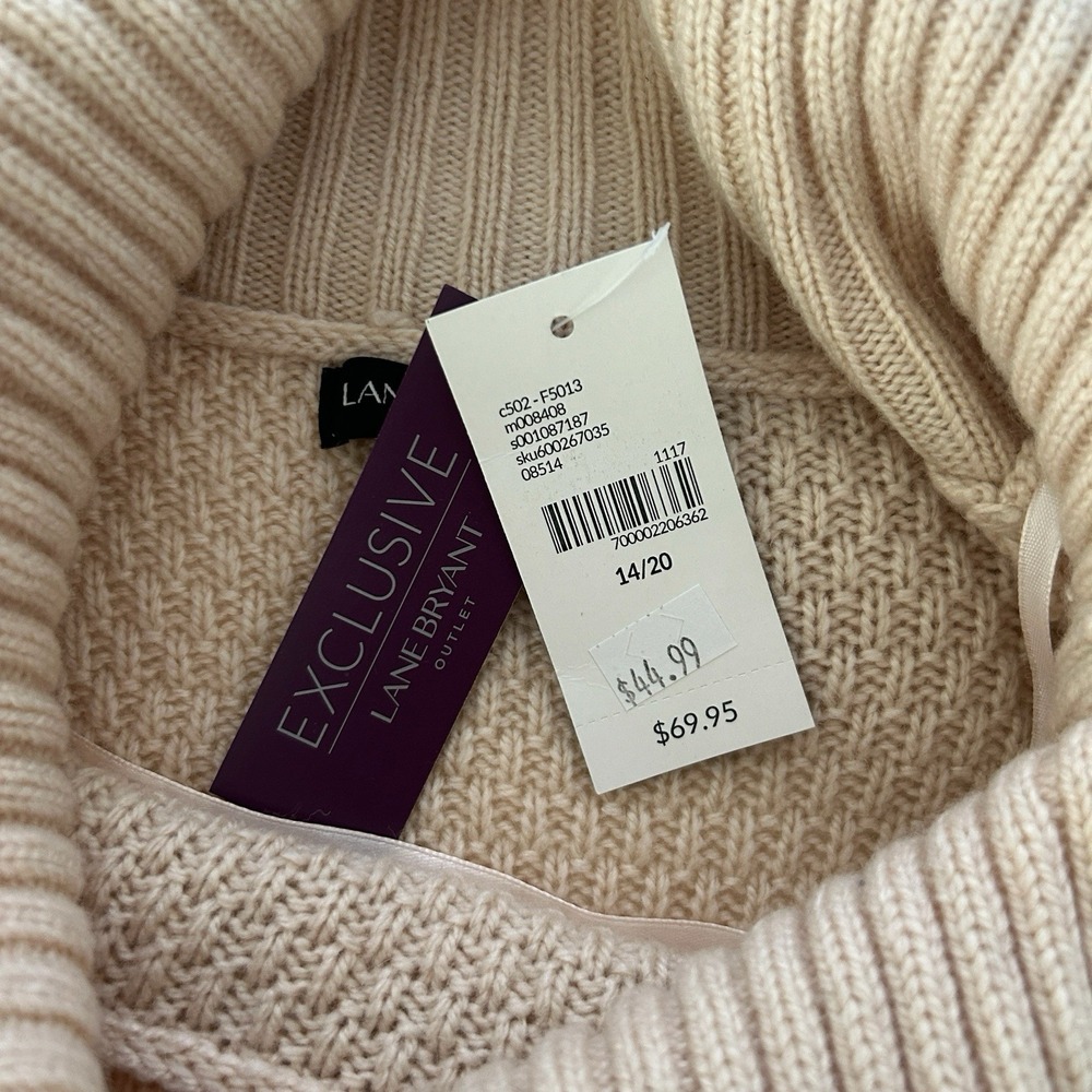 Lane Bryant Women's 14/20 Beige Wool Blend Split Neck Artsy Poncho Sweater NWT - Picture 14 of 16